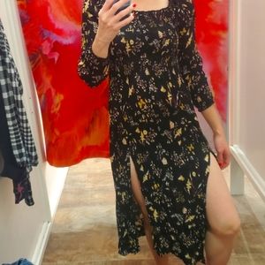 Urban Outfitters Kimchi Blue Boho Floral Dress Side Slits Gold Purple XS